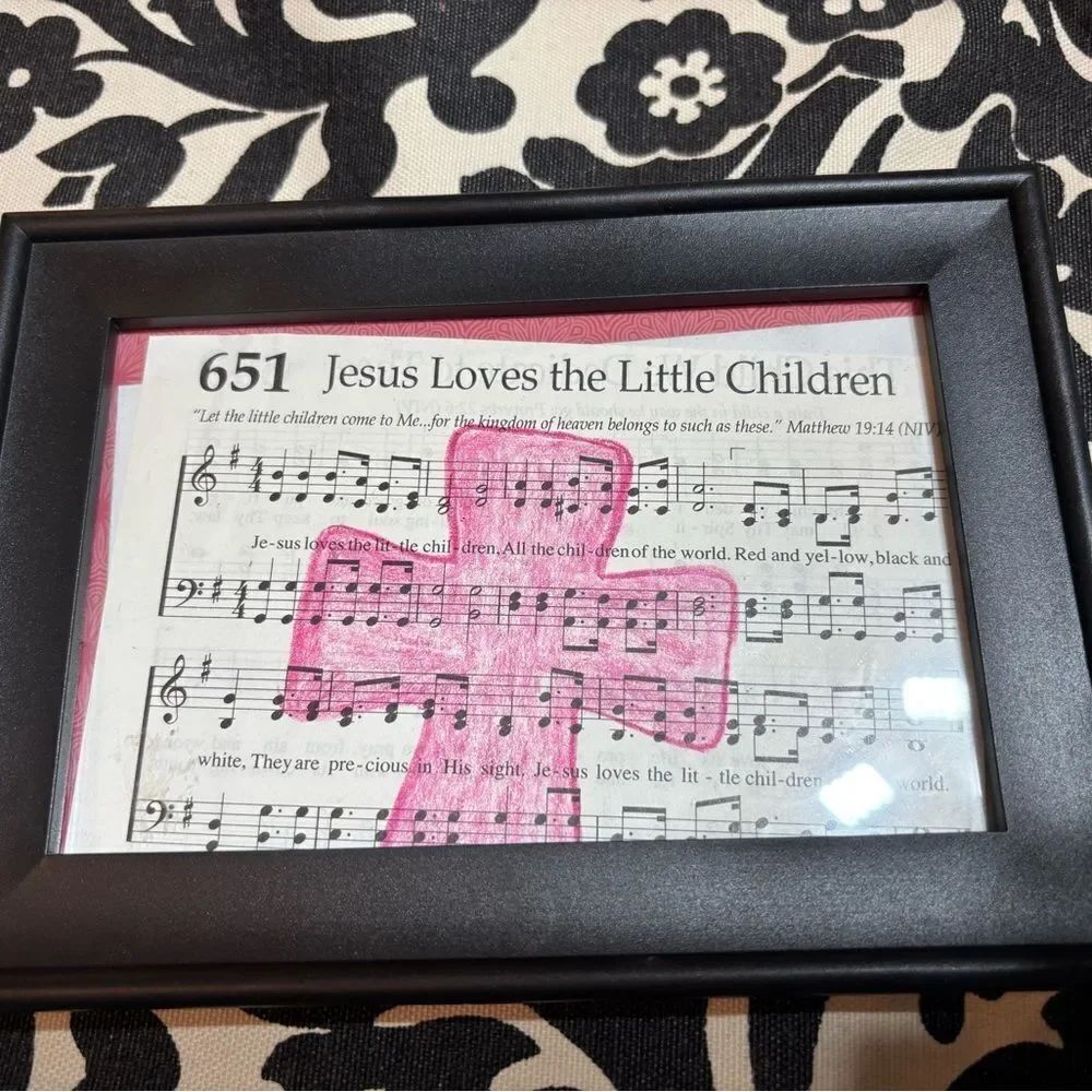Jesus Loves the Little Children Vintage Framed Christian Religious Hymn 4 x 6 Wa